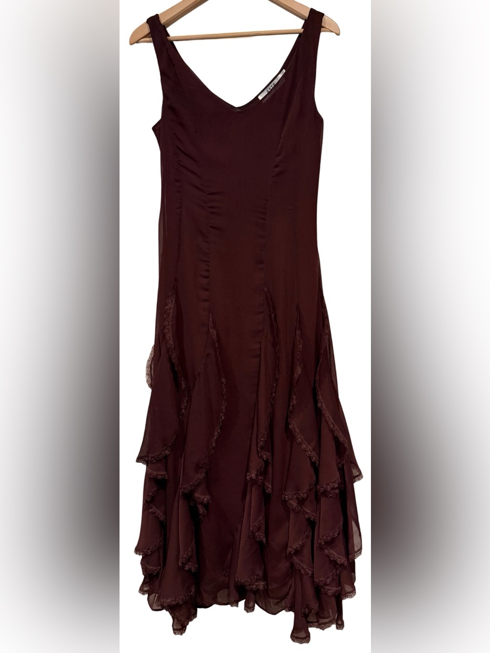 Anthropologie ASTR The Label Philomene V-Neck Ruffled Midi Dress XS Eggplant - Picture 5 of 10